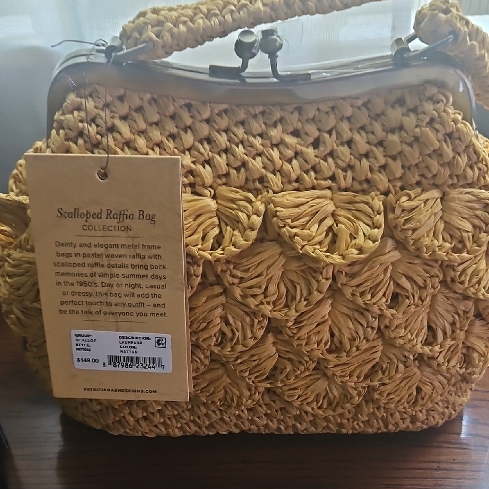 Scalloped Raffia Bag in Yellow By Patricia Nash NWT